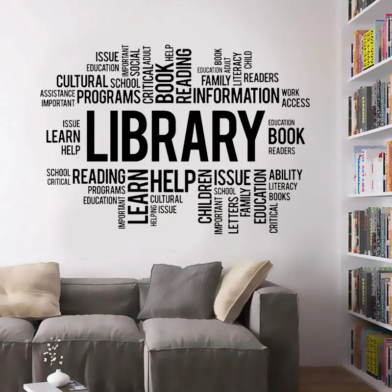 

Library Words Cloud Reading Reader School Wall Sticker Vinyl Art Interior Classroom Decoration Decals Book Learn Wallpaper S081