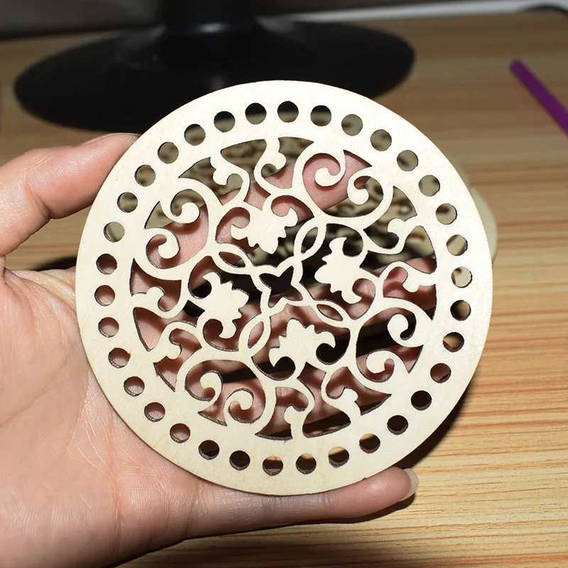 6 Pieces Wood Bottom Basket Crochet 10/15/20cm Laser Cut Woo