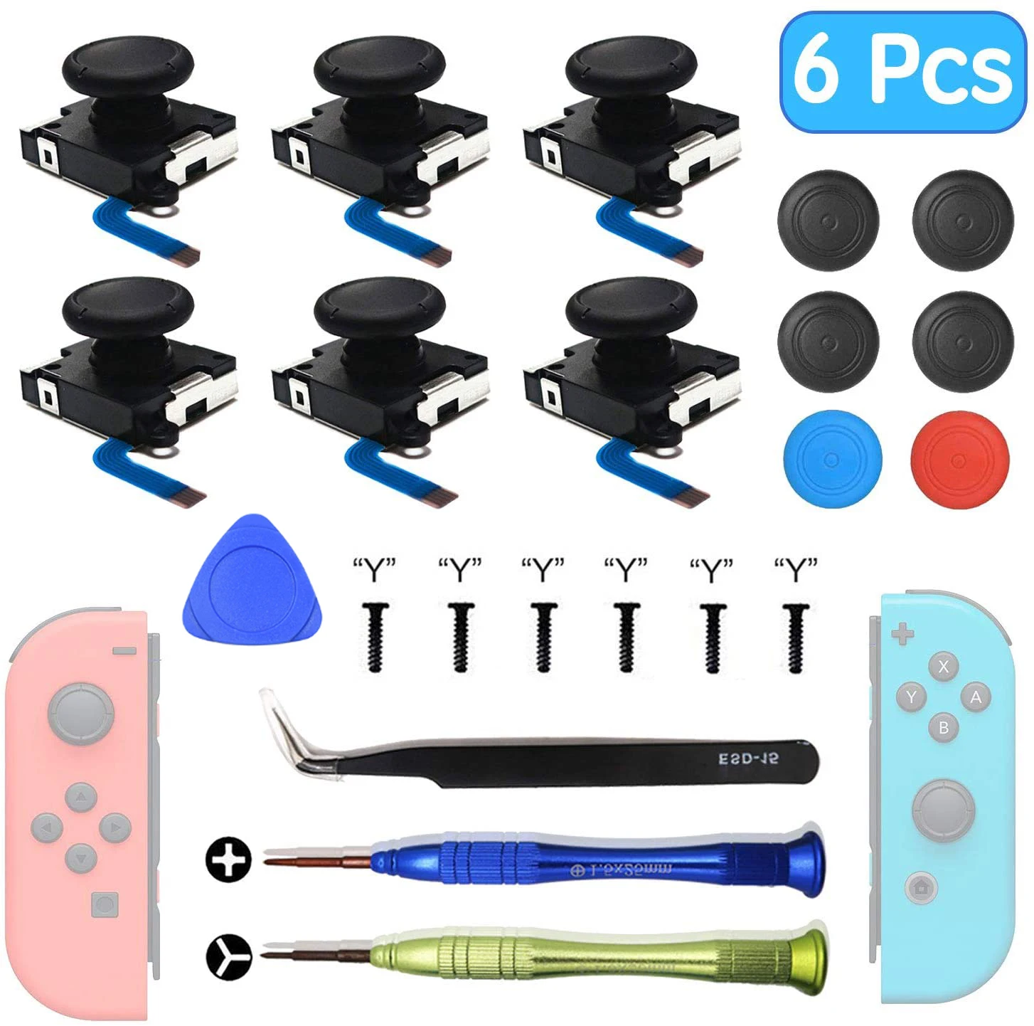 6 Pack Joystick Replacement Repair Kit Left/Right 3D Analog Thumb Sticks Sensor for NS Switch/Switch Lite / Switch Oled Joycon 