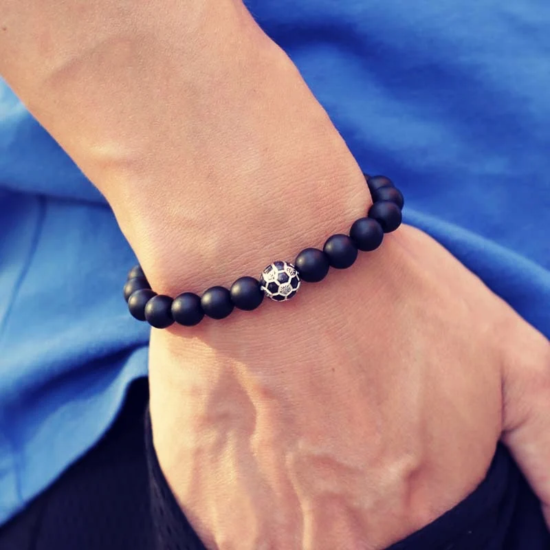 Simple Style Football Bracelet Unisex Matte Stone Beaded Braslet Sports Enthusiast Accessories Red Braclet Leisure Pulseira