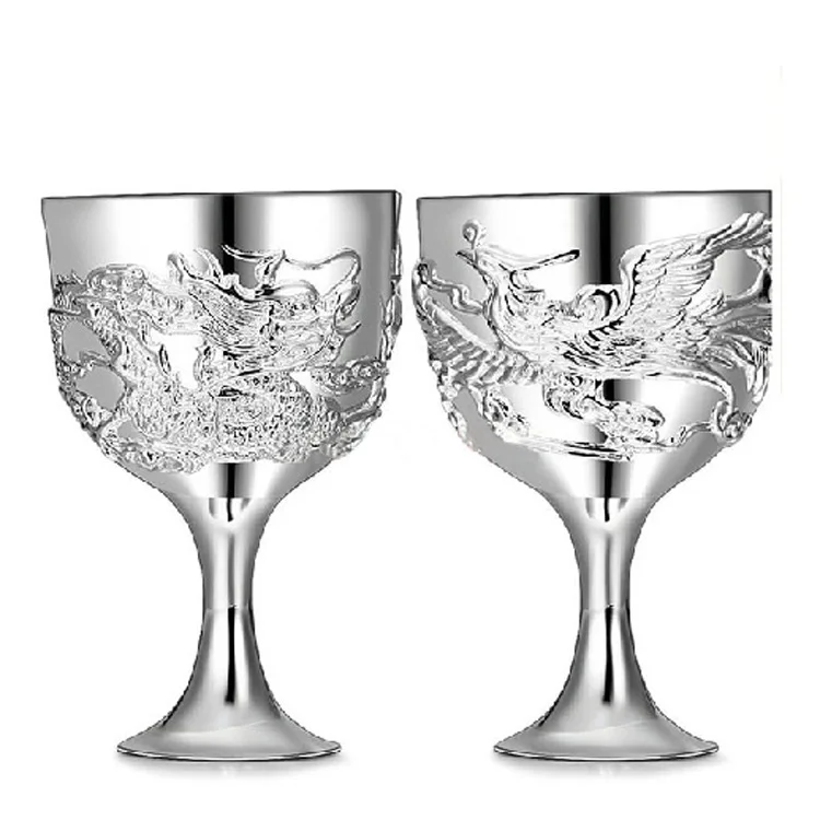 Pure Silver Wine Cup 999 Silver Dragon Phoenix Cup Silver Decoration Gift Customized Wedding Creative Gift