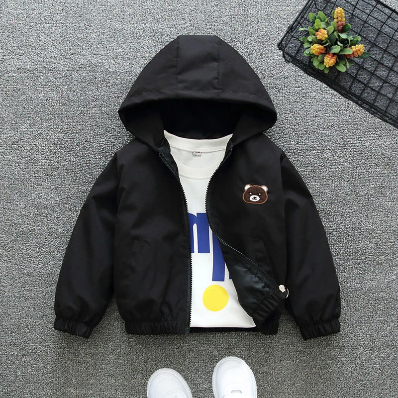 1 2 3 4 5 6 Years Baby Boy Jacket Cartoon Bear Hooded Windbreaker Coat For Girls Fashion Spring Autumn Outwear Children Clothing