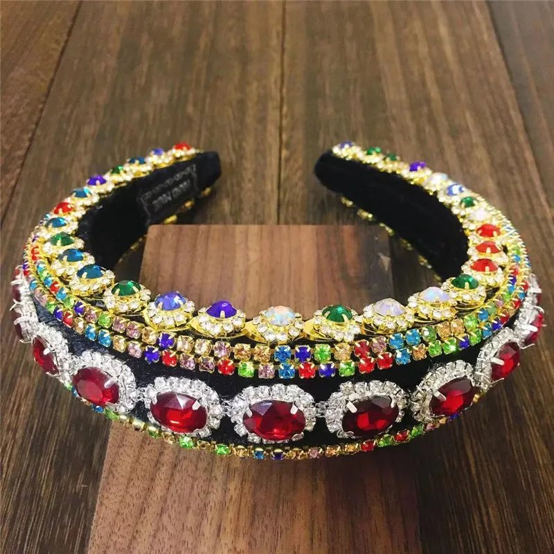 2021 New Design Full Crystal Luxury Baroque Padded Headband For Women Diamond Rhinestone Hairband Wide Thick Hair Hoop Girls