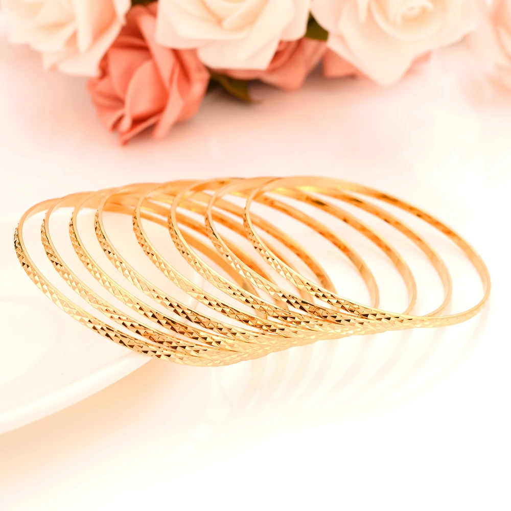 Bangrui Thin Bracelet Women Girls Gold Color Copper Bangles Dubai African India Party Birthday Gifts