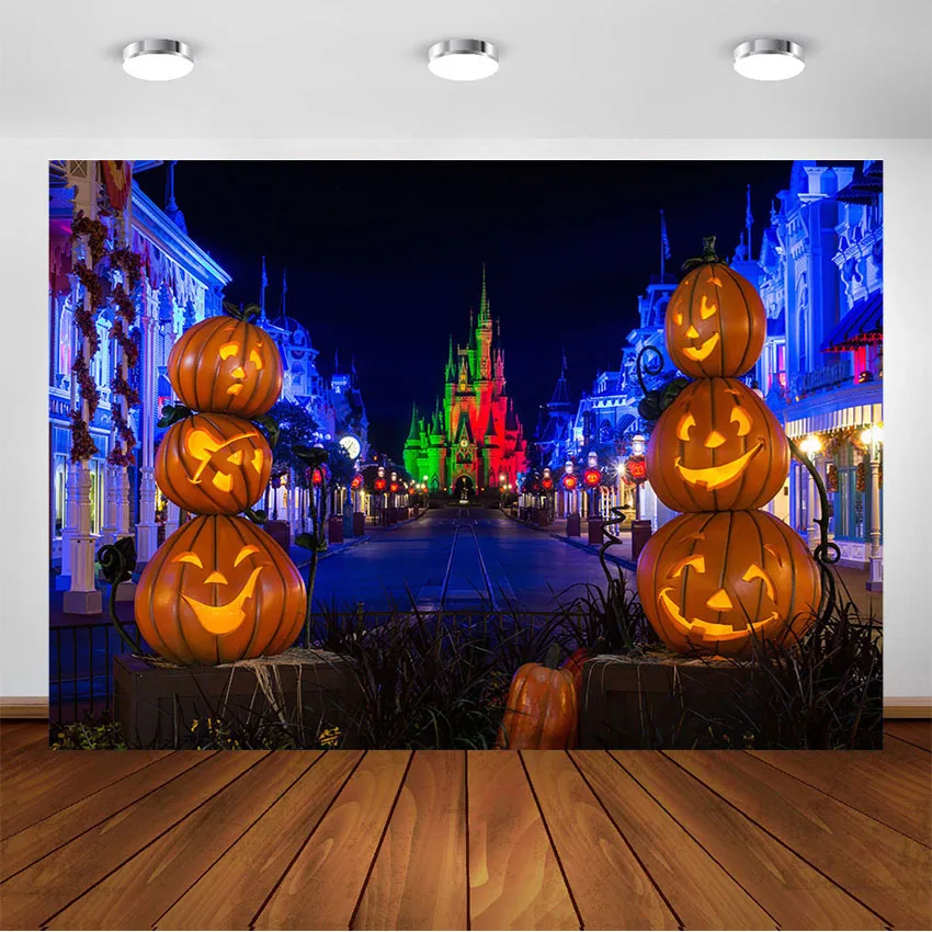 

Halloween Backdrop for Photography Pumpkin Lantern Ghost Castle Photo Booth Background for Photoshoot Stuido Props