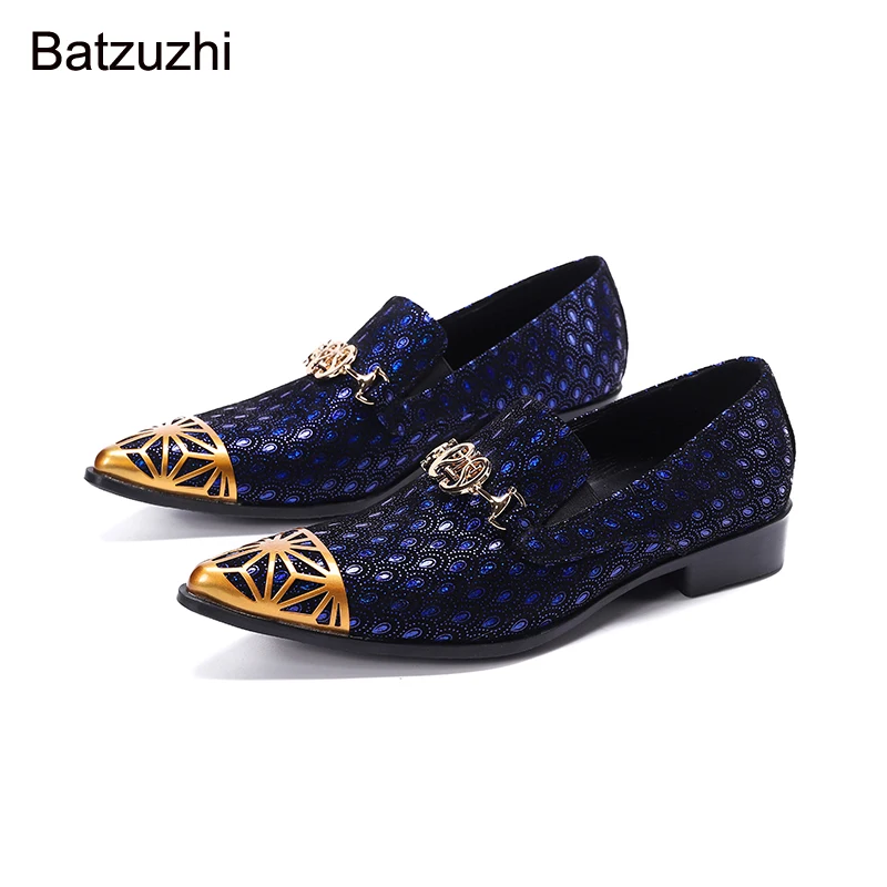 Batzuzhi 2021 Western Men's Shoes Fashion Genunine Leather Dress Shoes Men Blue Feather Party Wedding Leather Shoes for Men!