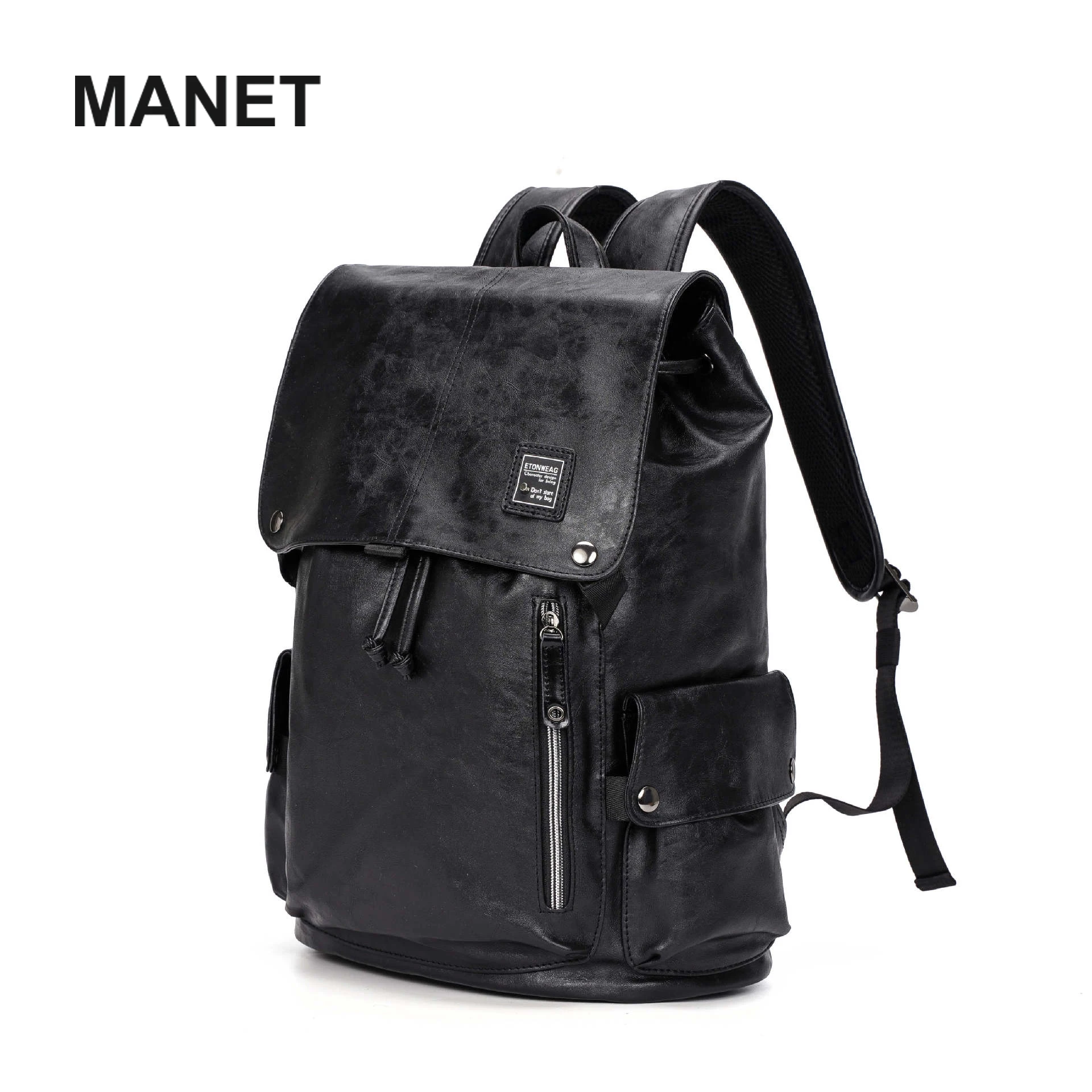 MANET PU Leather Backpack Men's Fashion Bookbag Personality Shark Backpack Large Capacity Laptop Computer Bag Luxury Brand Bag