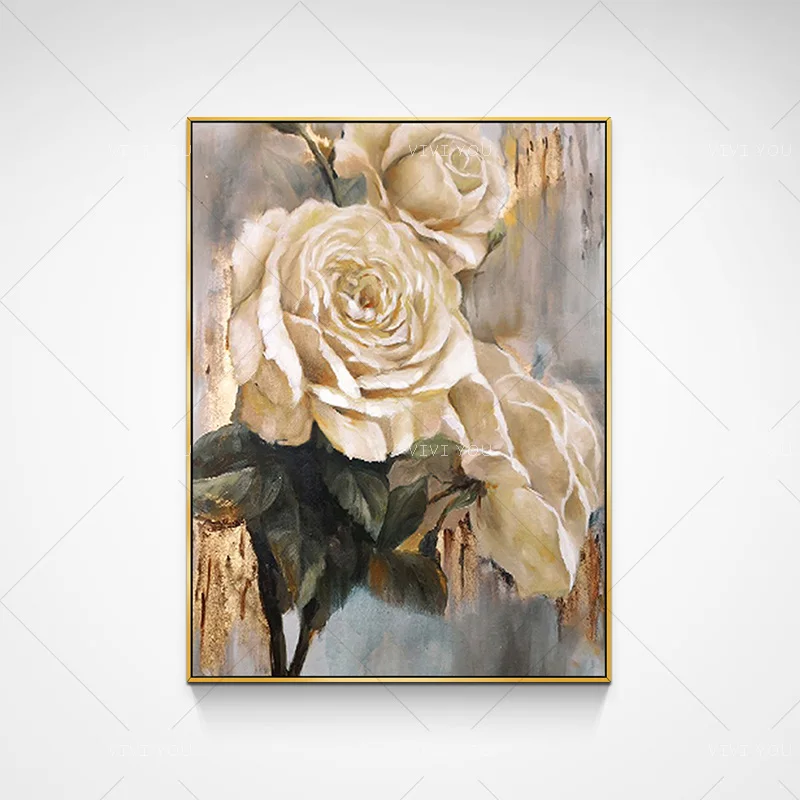 Best Art Neutral Grey Peony Abstract Oil Painting Canvas Handmade Palette Knife Painting Vintage Home Decor Wall Artwork