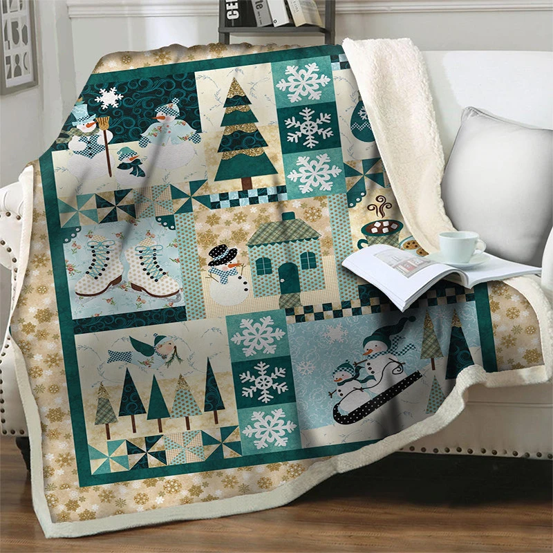 

Merry Christmas Flannel Blanket 3D Snowflake Print Kids Adult Quilts Sofa Home Decoration Soft New Year Gift Party Throw Blanket