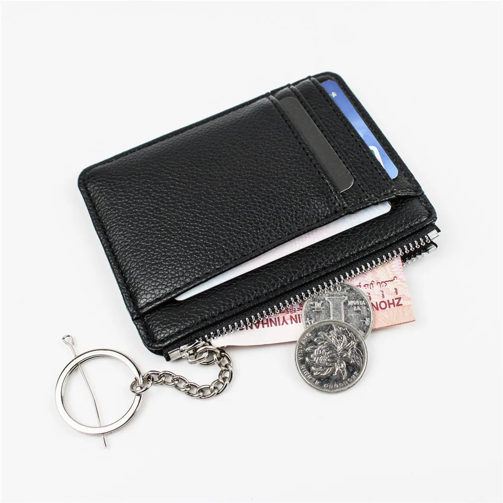 

Slim Women Card Holder Pu Leather Unisex Zipper Business Card Case Men Credit Mini Cards Holder Wallet Coin Purse