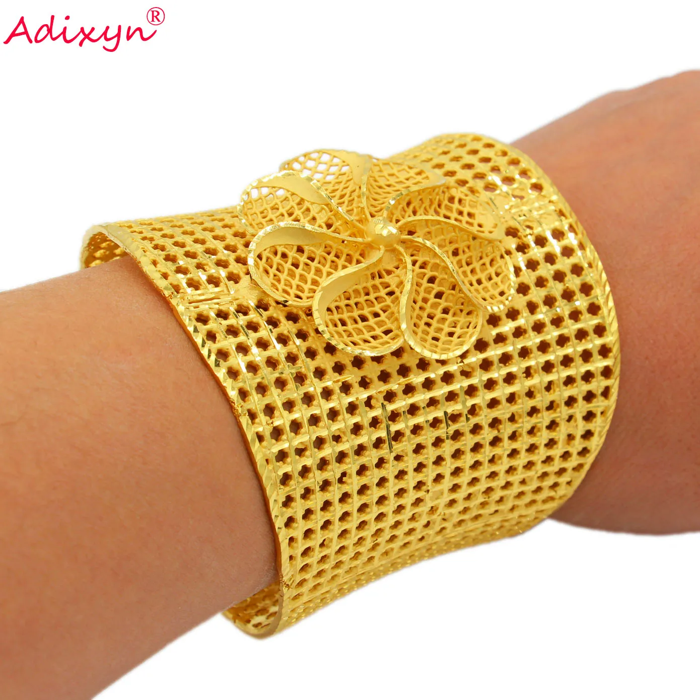 Adixyn Big Plus Size 24K Gold Color Bangles for Women Bridal Jewelry Dubai Ethiopian India Middle East Items N01064