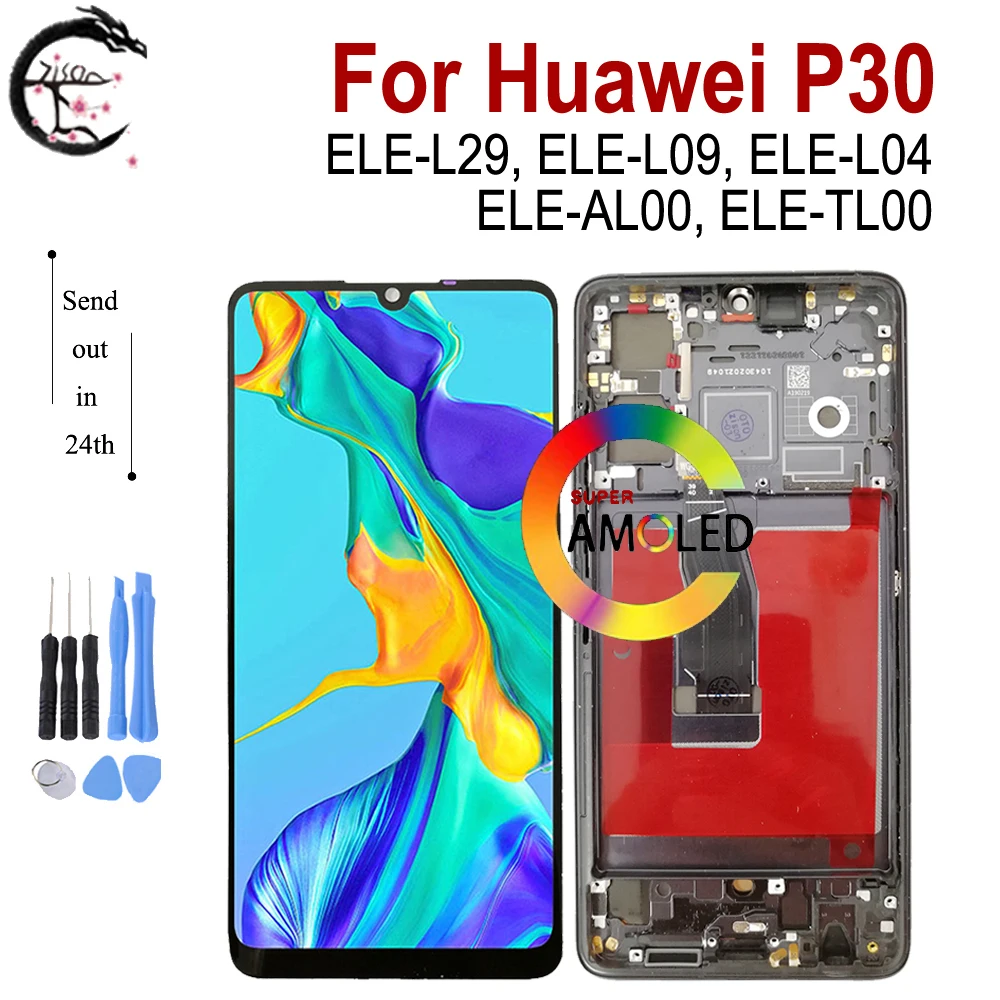 シャーシ付きスーパーamoledlcdタッチスクリーンキット-huawei-p30-ele-l29-ele-l09-ele-l04-ele-al00-ele-tl00