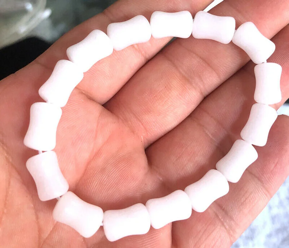 

New Natural White hetian Jade Jadeite Bamboo Joint Stretchy Bangle Bracelet