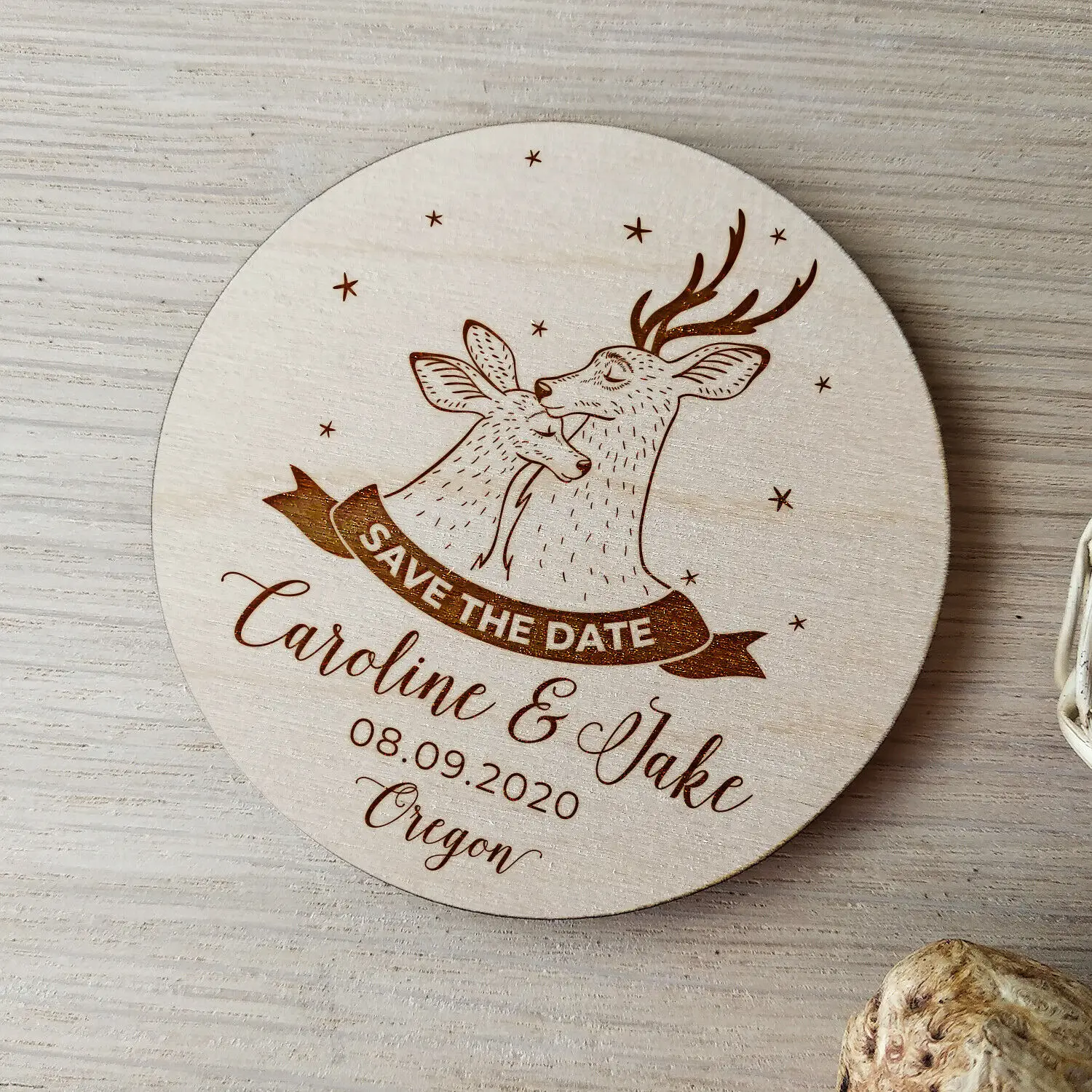 

Save the Date magnets, wooden wedding save the dates, wood magnets, deer antlers save the dates, rustic save the date magnets