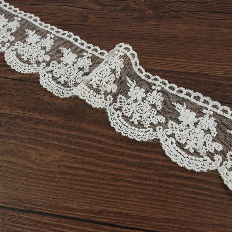 5Yards Embroidered  Milk Silk Lace Fabric Trim Lace Fabric DIY Wedding Clothing Cuff Collar Sewing Handmade Craft Materials