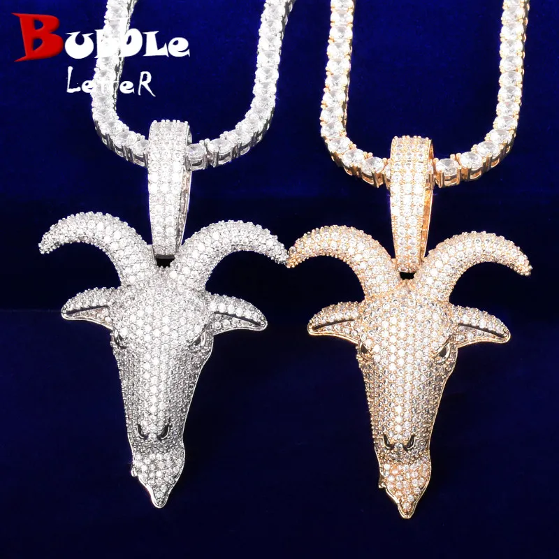 Animal Sheep Head Pendant Gold Color Plated AAA Zircon Hip Hop Necklace For Men Rock Chain Jewelry