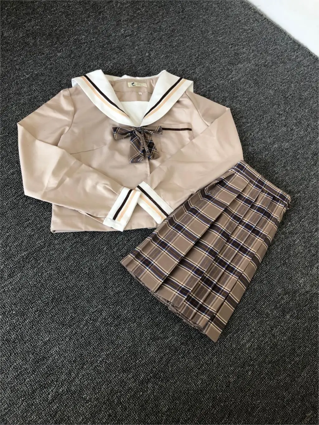 School Dresses Japanese College Middle School Uniform For Girls Jk Uniforms Lady Sailor Suit Tea Brown Color Plaid Pleated Skirt