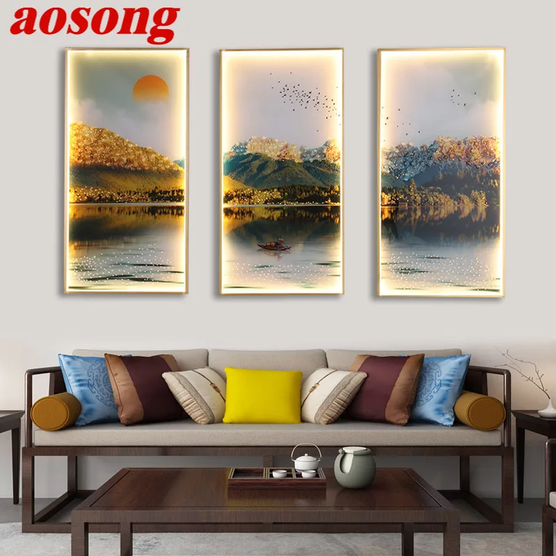 AOSONG Wall Sconces Lights Contemporary Three Pieces Suit Lamps Landscape Painting LED Creative For Home