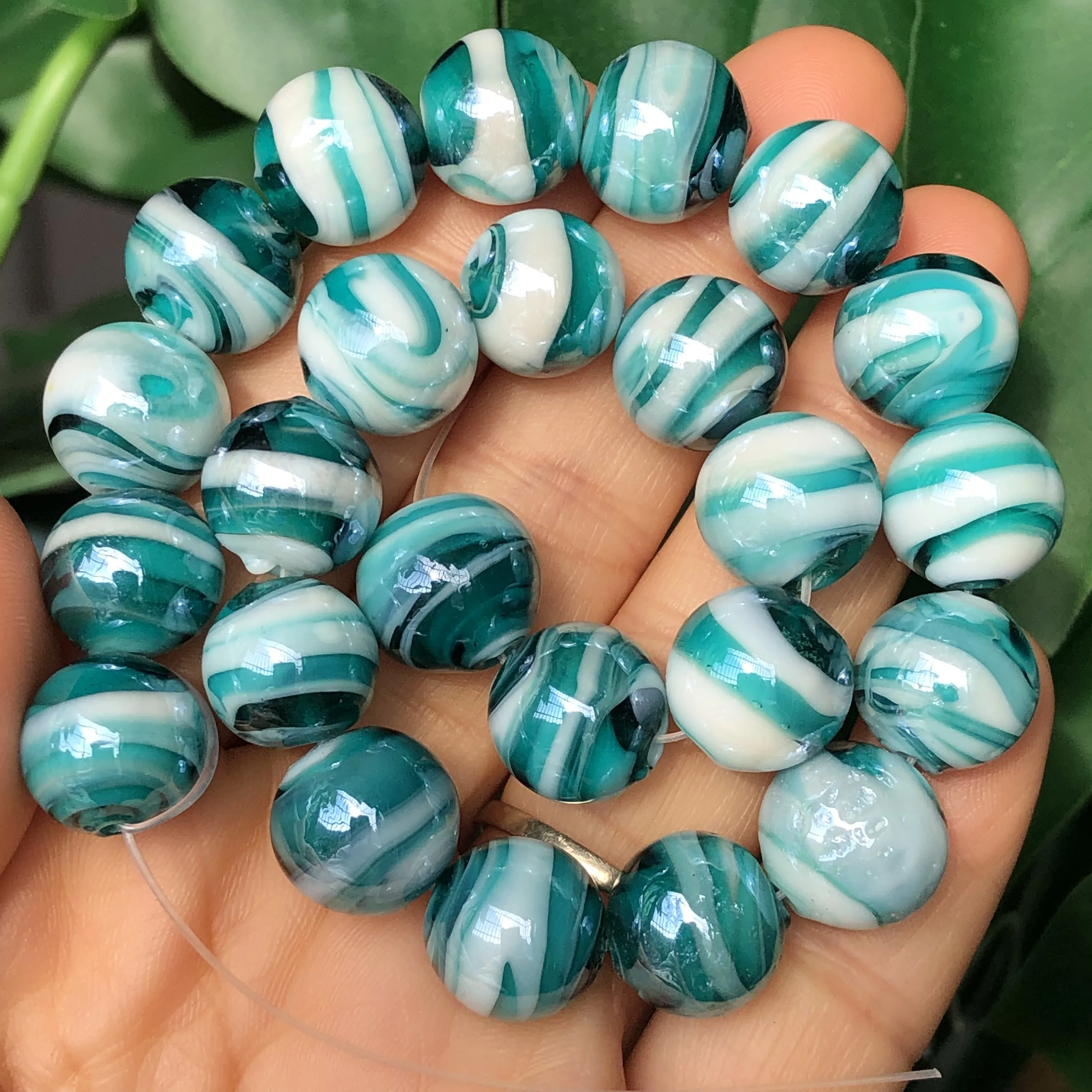 Malachite Green Candy 12mm Large Murano Lampwork Stripe Crystal Glass Faceted Rondelle Beads For Jewelry Making Diy Bracelet