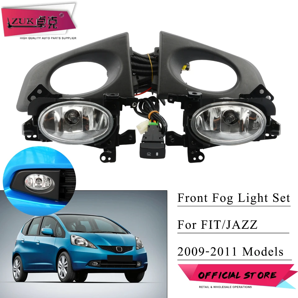 ZUK Front Fog Light Fog Lamp Upgrade Kit For HONDA JAZZ FIT 2009 2010 2011 GE6 GE8 Additonal Foglight Foglamp Set