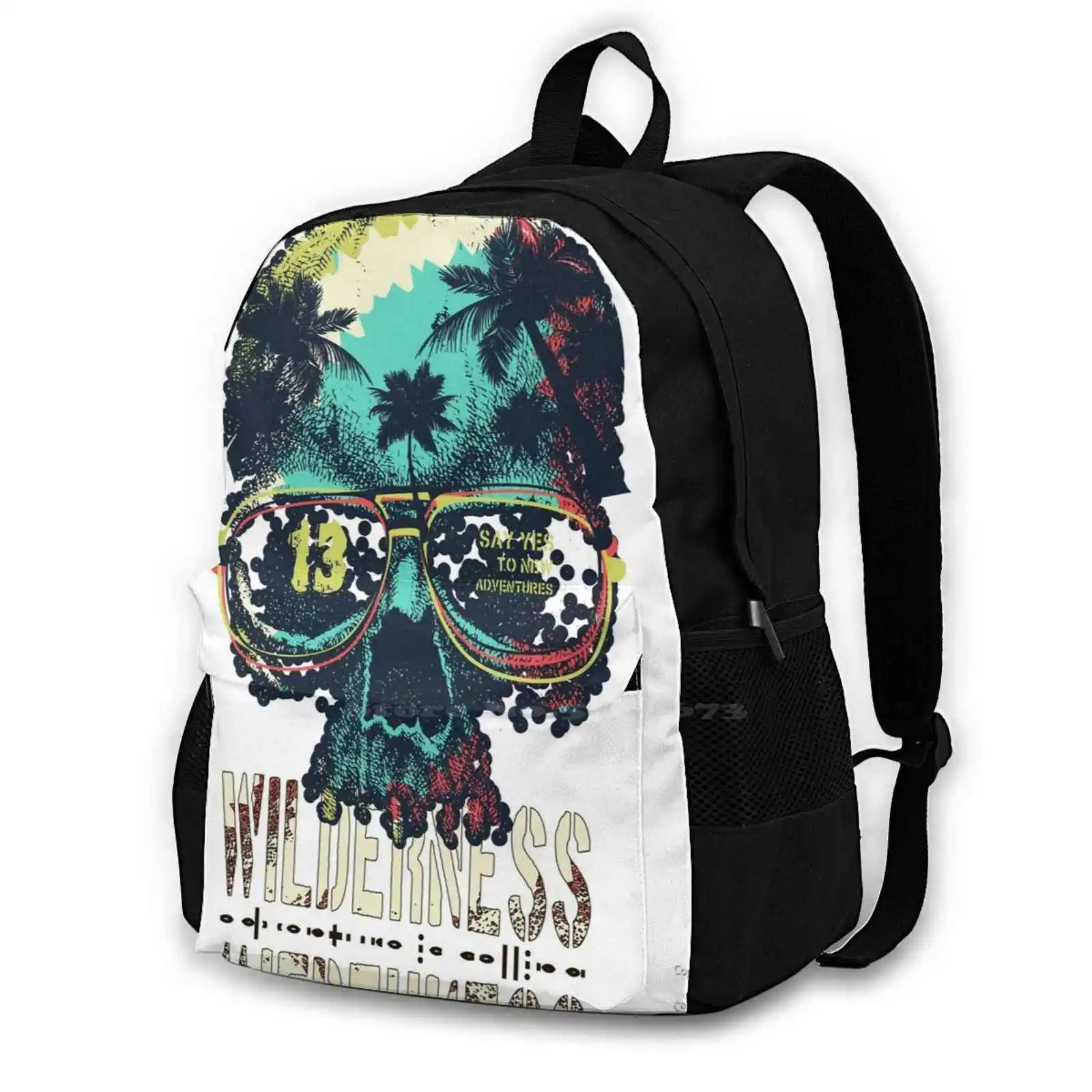 Wilderness Bag Backpack For Men Women Girls Teenage Island Wilderness Jungle Colorful Skull Bikers Skull 13 Lost In The Wild