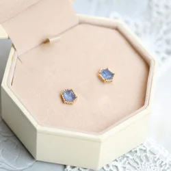 LAMOON 925 Silver Vintage Moonstone Earring For Women Mysterious Lake Blue Synthetic Sapphire 14K Gold Plated Jewelry LMEI138