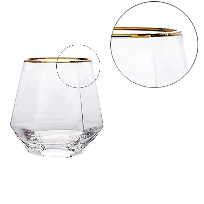 Creative Crystal Diamond Glass Cups Gold Painted Six Edged Household Juice Milk Transparent Cup Glass Drinkware Coffee Mugs