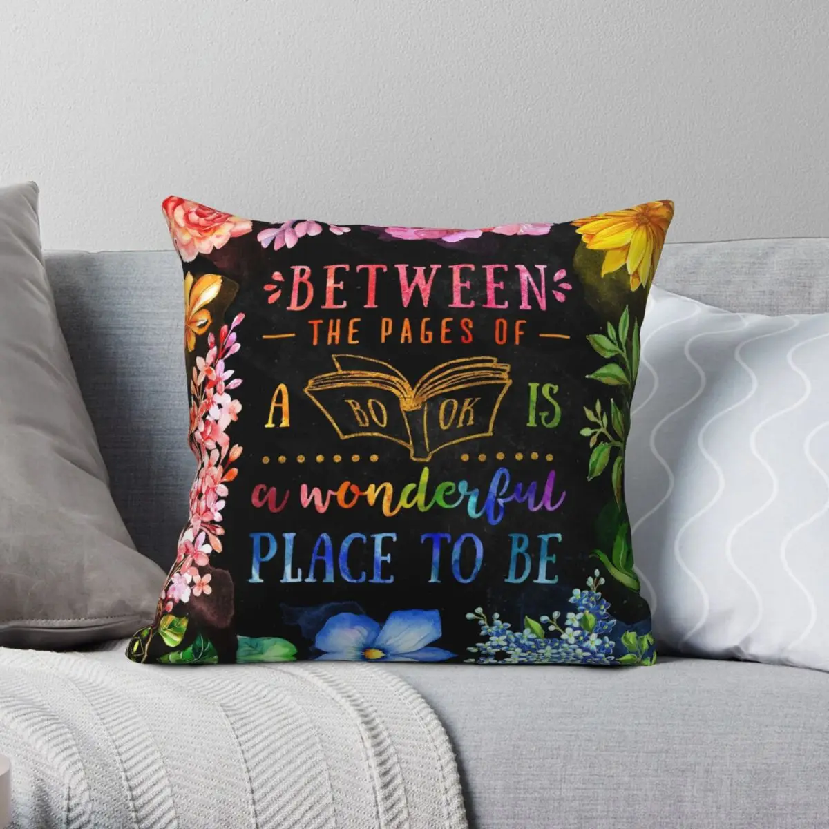 Between The Pages Black Pillowcase Polyester Linen Velvet Printed Zip Decor Throw Pillow Case Bed Cushion Cover