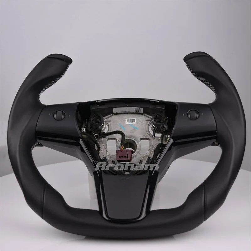 Pilot Shape Yoke Steering Wheel All Leather Customized For Tesla Model Y Model 3 2017 2018 2019 2020 2021