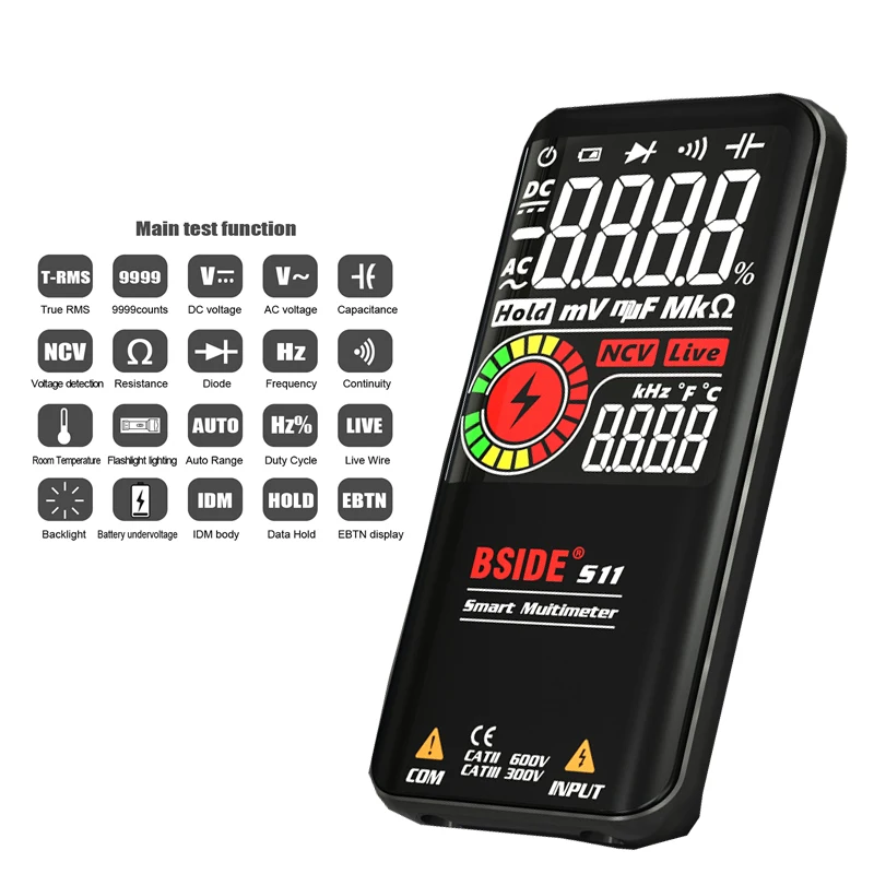 Digital Multimeter Professional True Effective Value 9999 Count Smart Tester DC AC Diode Meter NCV Ohm High Precision Multimeter