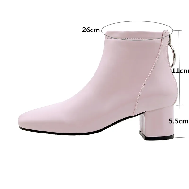 YMECHIC Plus Size Candy Yellow White Black Pink Block High Heels Fashion Ankle Boots Back Zipper Sweet Lolita Shoes Winter 2024