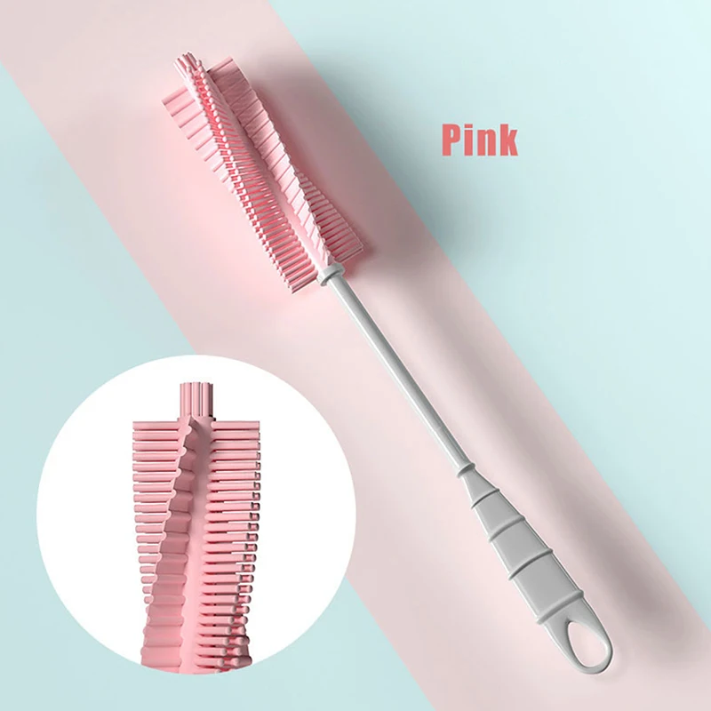 360 Degree Silicone Cup Brush Long Handle Baby Bottle Brush Cleaning Brush Tool the spiral design is beneficial to cleaning