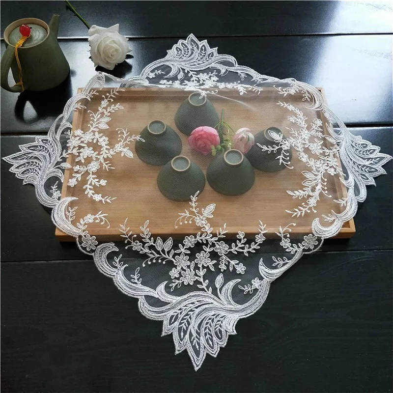 Square 40cm European-style Lace Fabric Coaster Placemat Embroidered Tea Set Fruit Plate Vase Pad Cup Table Mats For Dining Mat