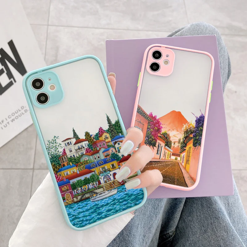 Oia Santorini Greece Church Painted Print Phone Case for iPhone 11 12 14 13 15 Pro Max X XR XS MAX 6s 7 8 Plus SE2 Soft Cover