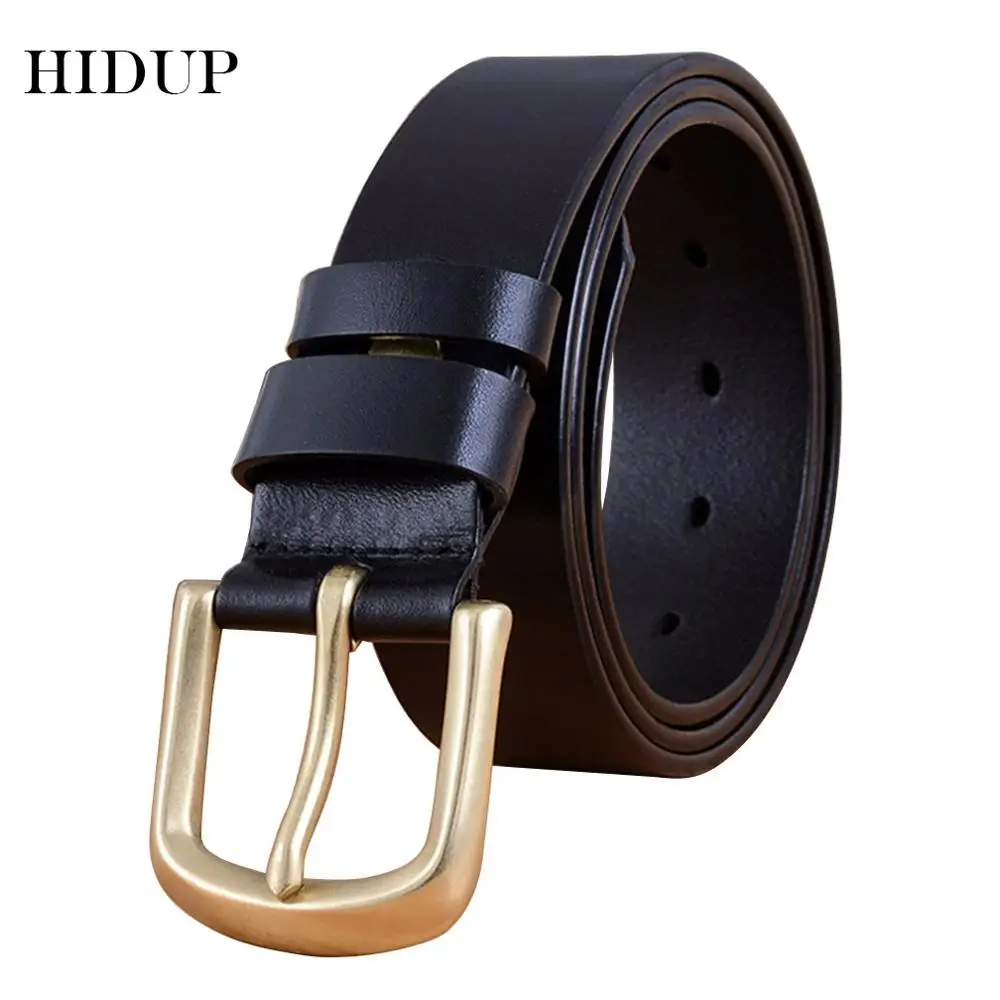 HIDUP Men's Simple Design Brass Pin Buckle Metal Belts Jean Accessories Quality Cow Skin Cow Genuine Leather Belt for Men NWJ801