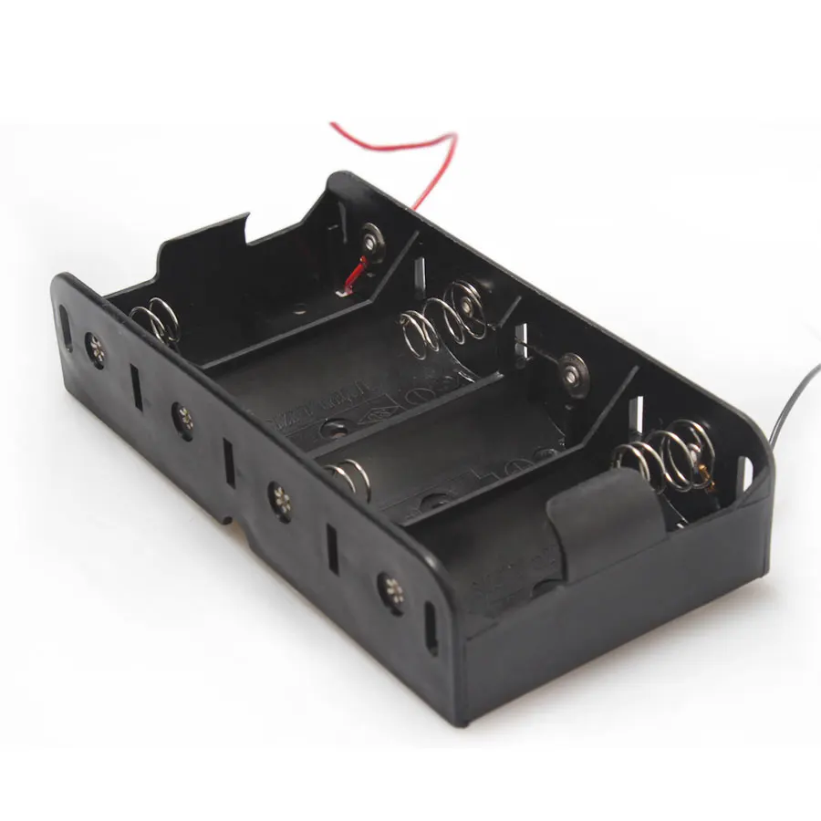 200pcs/lot MasterFire Black Plastic 4 x 1.5V D Battery Wired Spring Loaded 6V D Size Batteries Holder Box Case Cover