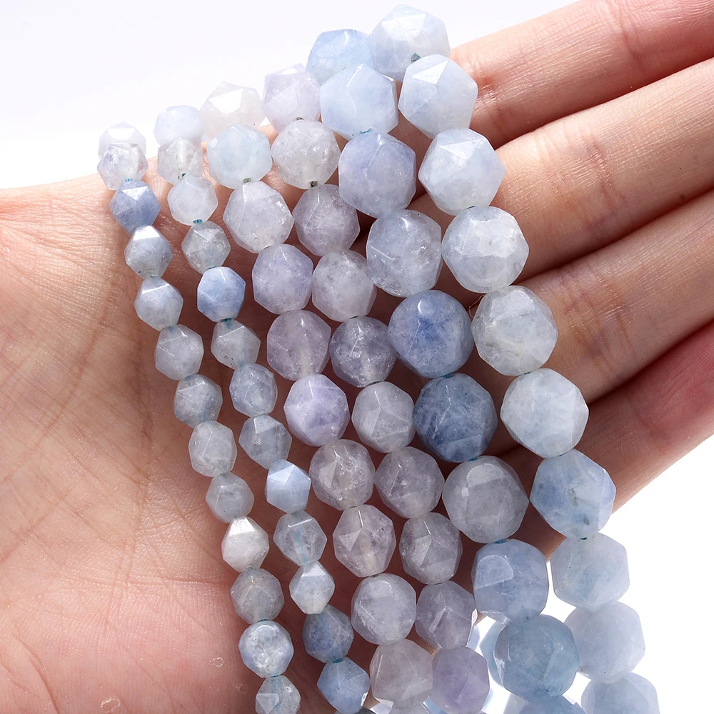 Blue Faceted Aquamarines Bead Natural Stone Spacer Beads for Jewelry Making DIY Charm Bracelet Necklace Accessories 6/8/10mm