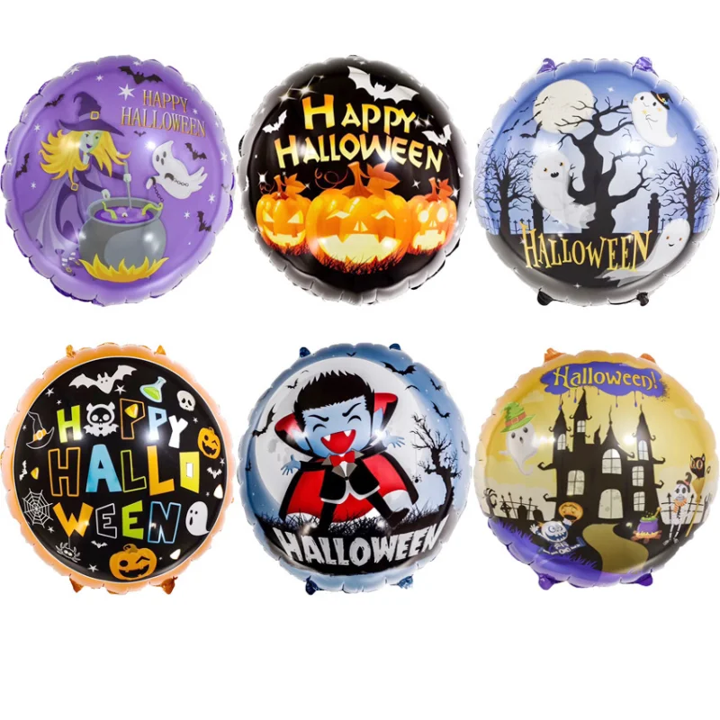 50pcs New Product Halloween Party Decoration Supplies Spider Black Cat Witch Bat Skeleton Mage Pumpkin Ghost Foil Balloon