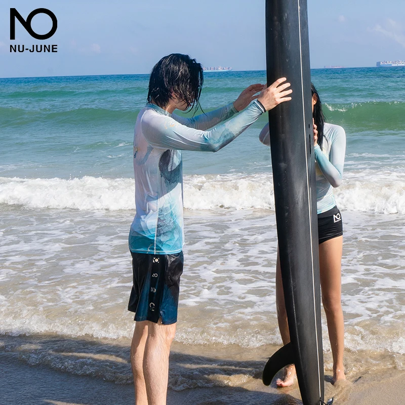 Nu-June 50UV Protect Surfing Rash Guard Men Swimwear Long Sleeve Swimsuit Mens Rashguard Surf Shirt For Swimming Sail