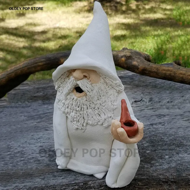 White Old Man Garden Wizard Dwarf Gnome Statue Resin Naughty Smoking Home Carft Ornaments Figurine Decorations Art Outdoor Yard