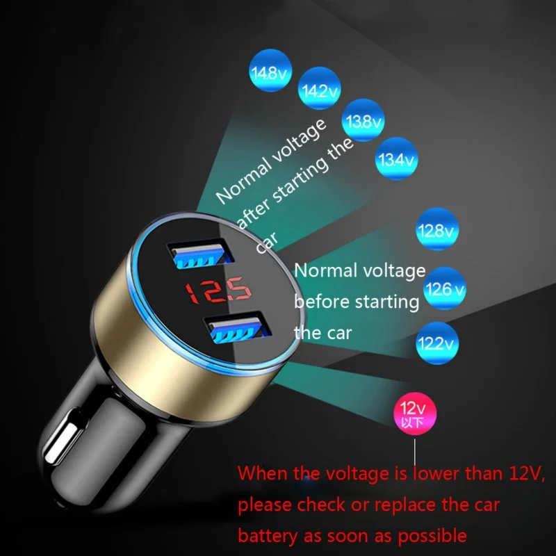 Car Charger Dual USB QC 3.0 Adapter Cigarette Lighter LED Voltmeter For All Types Mobile Phone Charger Smart Dual USB Charging