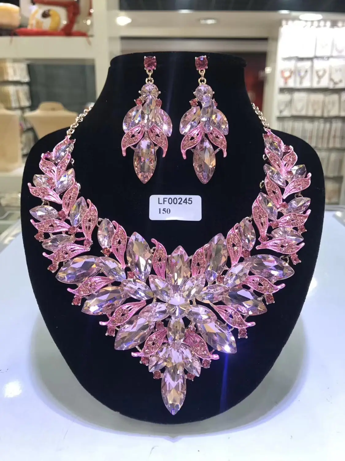 Rhinestone Jewelry Set Women Wedding Bride Jewelry Set Fashion Big Necklace Fine Wedding Earring Fashion African Wedding Jewelry