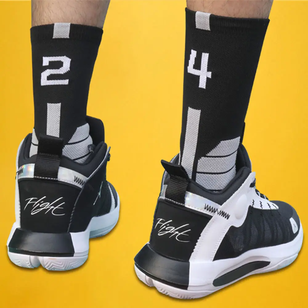 Calcetines deportivos de baloncesto con número de la suerte, calcetín grueso con parte inferior de toalla, para correr y ciclismo, Unisex