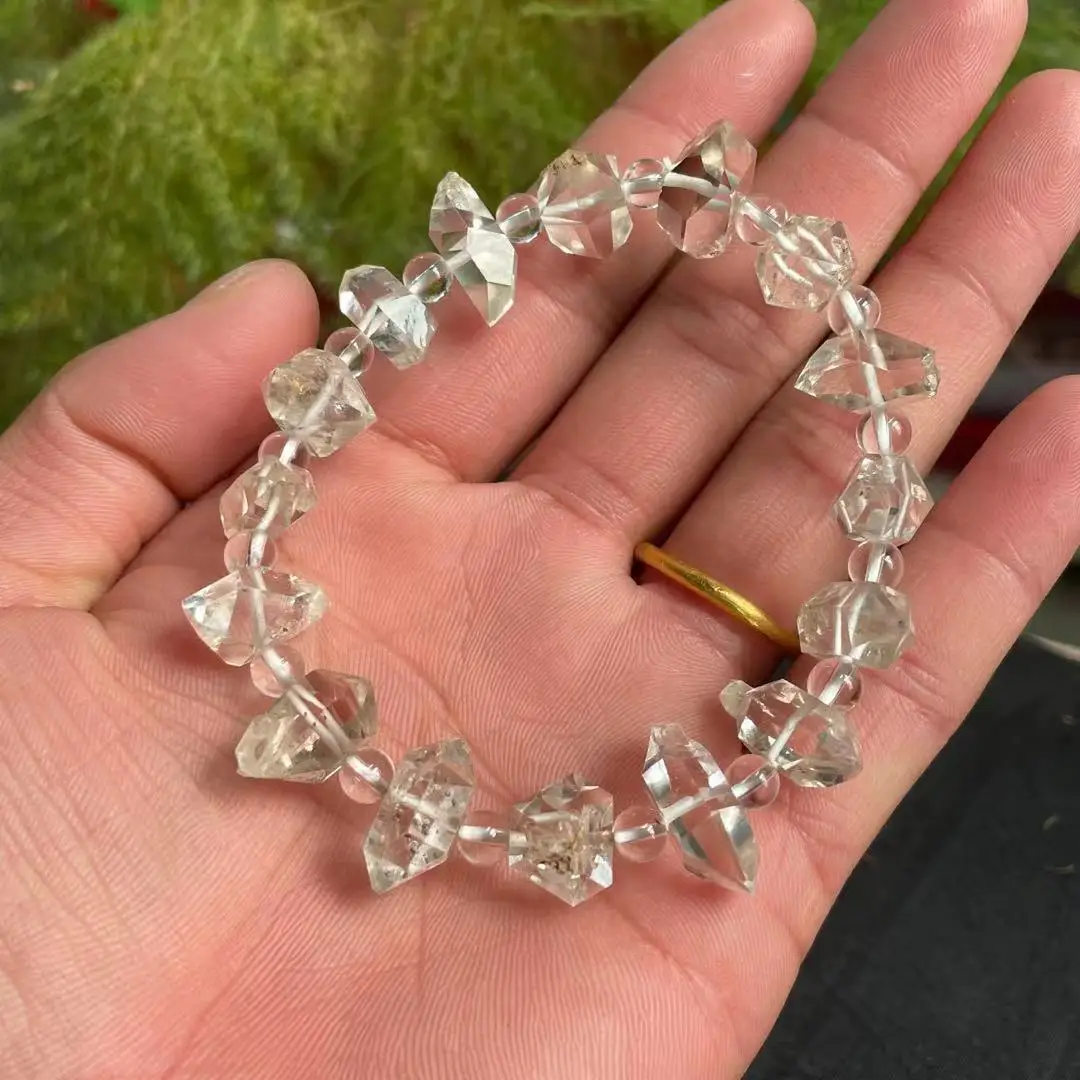 Diamond bracelet with natural rock and mineral herkimer raw quartz crystal bracelet