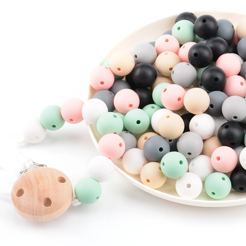 LOFCA 15mm 20pcs/lot Silicone Beads Round 2/4 Holes Baby Teethers Safe Food Grade Chewing Fashion Beads For Pacifier Clips