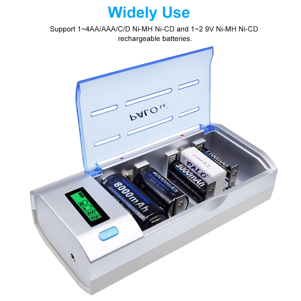 

Newest Smart Intelligent LCD Display Battery Charger For 1.2v NiCd NiMh AA/AAA/C/D Rechargeable Battery 6F22 9V Batteries