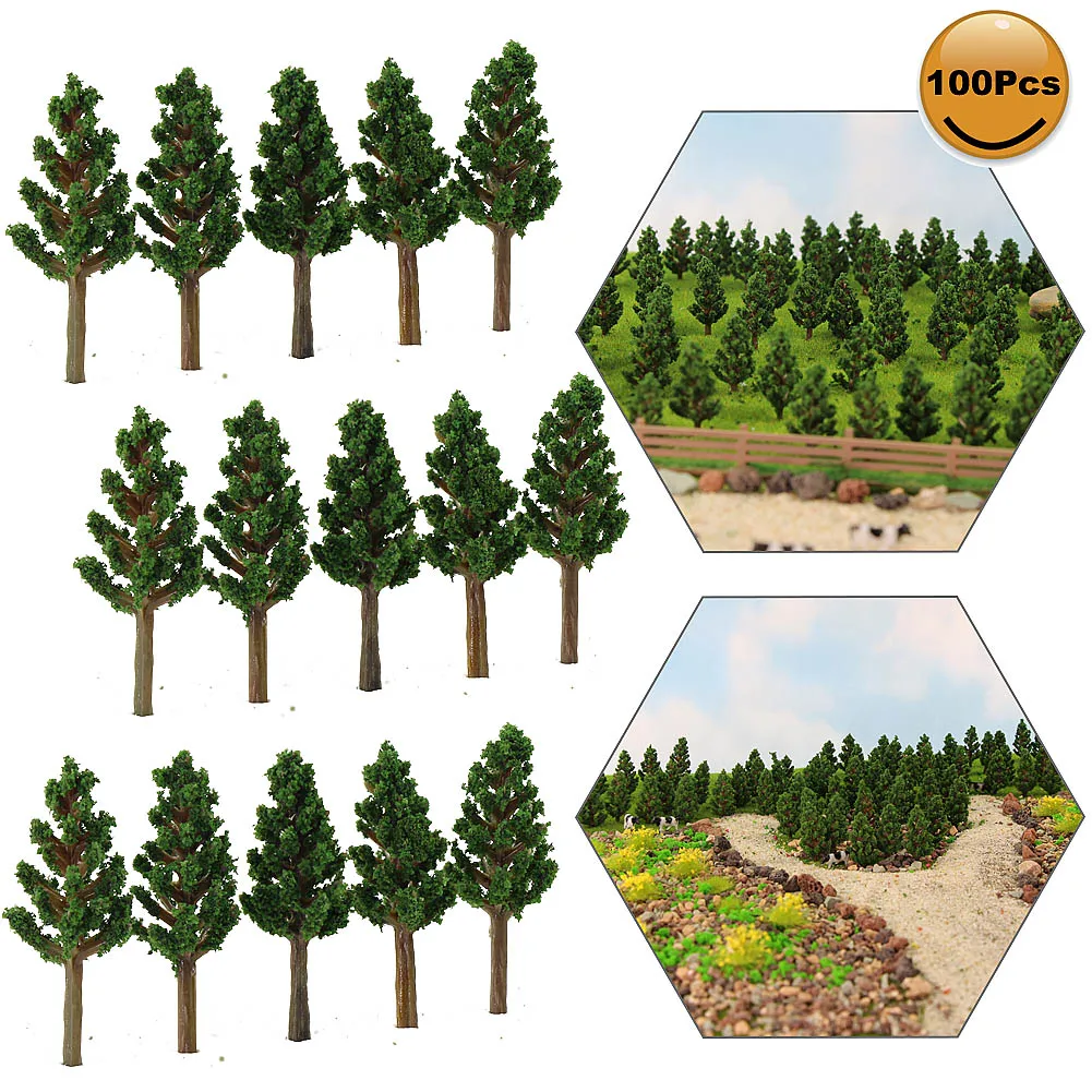 

S3812 100pcs Model Trees 1:220 Artificial Pine Trees Deep Green N Z Scale Layout 35mm Architecture for Model Railway