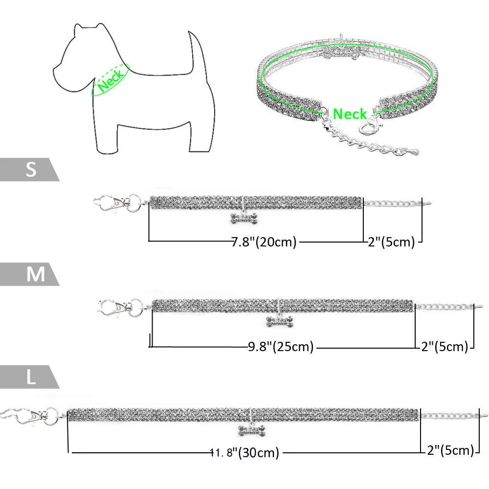 Soft Puppy Cat Collar with Heart Diamond Pendant Adjustable Luxury Reflective Bling Rhinestone Collar Crystal for Cats Small Dog