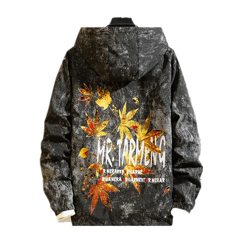 

Jacket Spring & Autumn Male Windbreaker Men's Embroidered Maple Leaf Clothing Coats Jackets Men Hooded Thin Waterproof Outwear