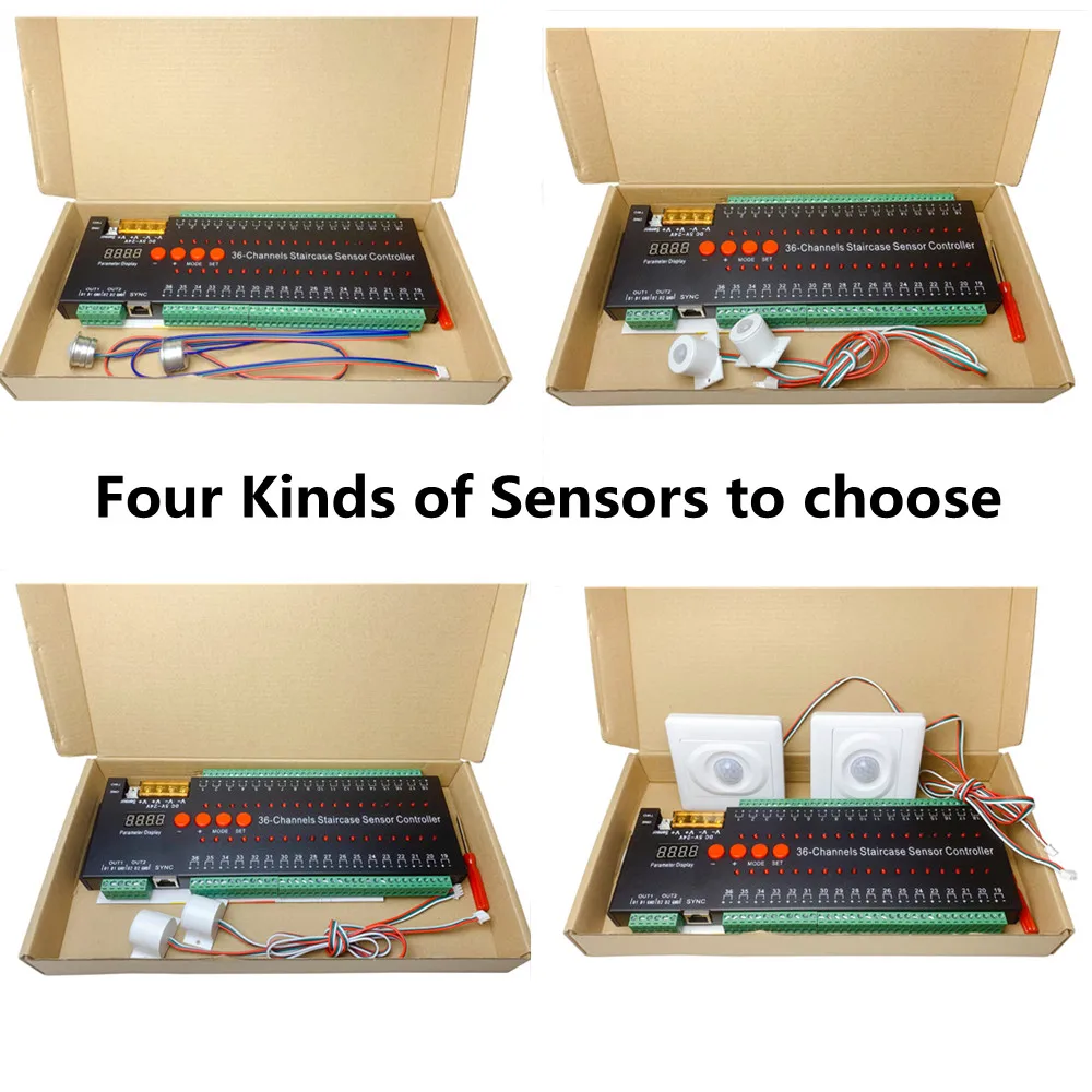 Stair Light Controller With Dual PIR Motion Sensor For 36-Channels 2835 5050 Step Tape And 2-Ways WS2811 1903 Running LED Strip